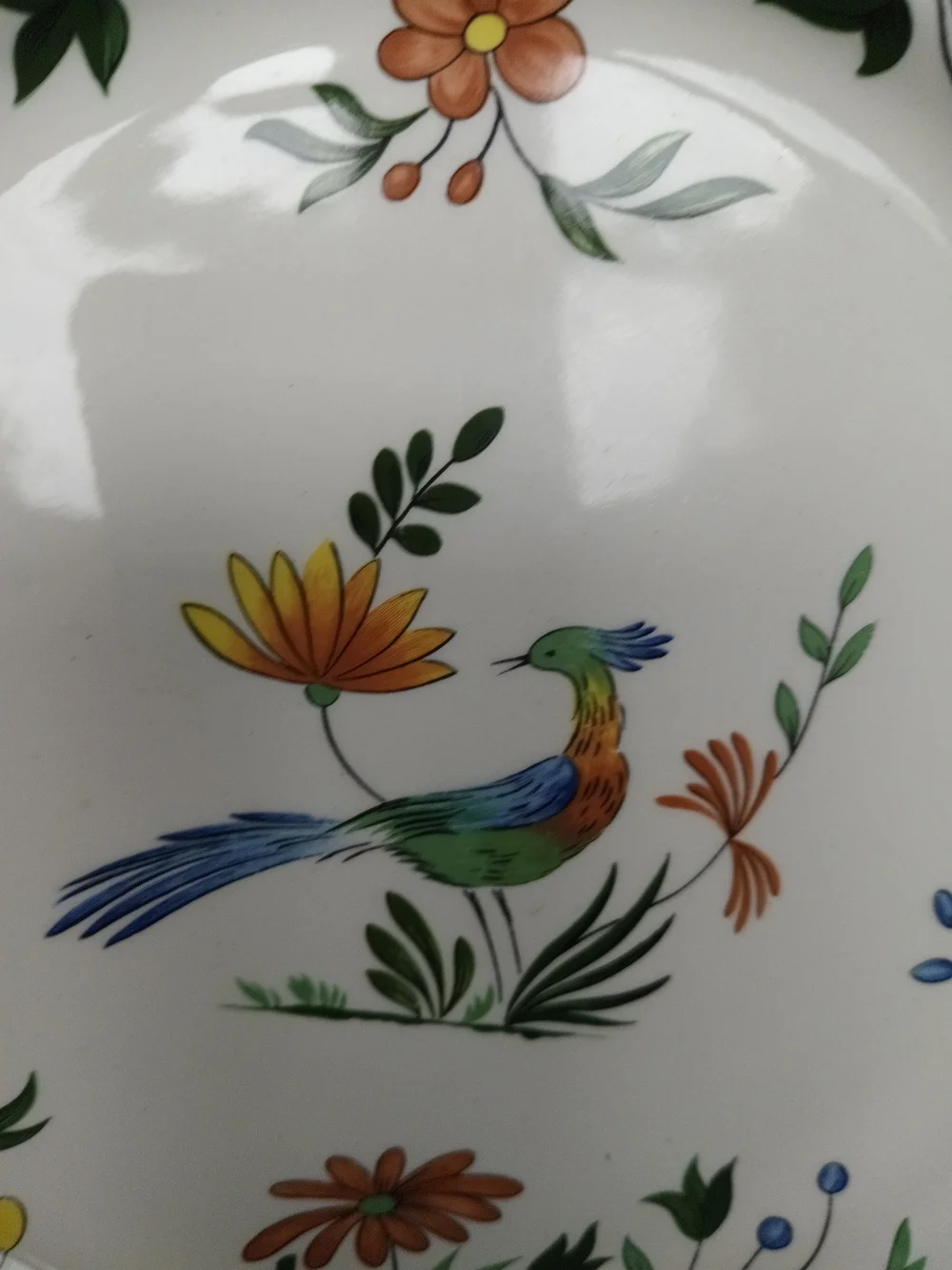 Oiseaux de Paradis White Ceramic Dinner Plate with Multicolor Bird